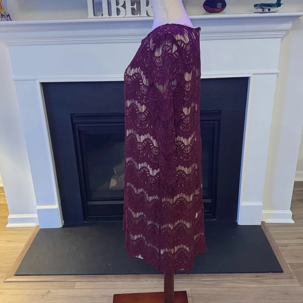 Jessica Howard Lace Overlay Sheath Dress – Burgundy Wine – Size 16 - Picture 5 of 13
